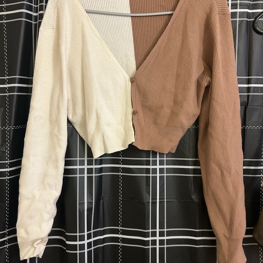 Two-Tone Cream and Brown Cardigan